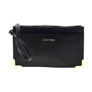Calvin Klein Black Heavy Gold Accent Corners Wristlet - 9.5" L, 5.75" H, 1" D